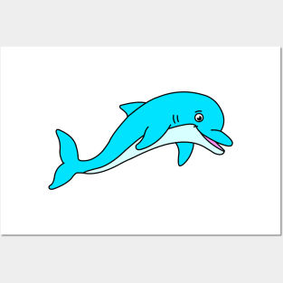 Cute Happy Animal Blue Dolphin Posters and Art